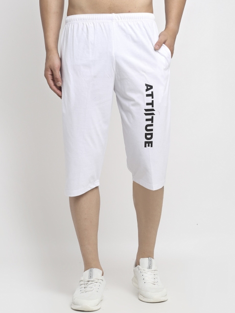 

VIMAL JONNEY Men White Typography Printed Mid-Rise Regular Shorts