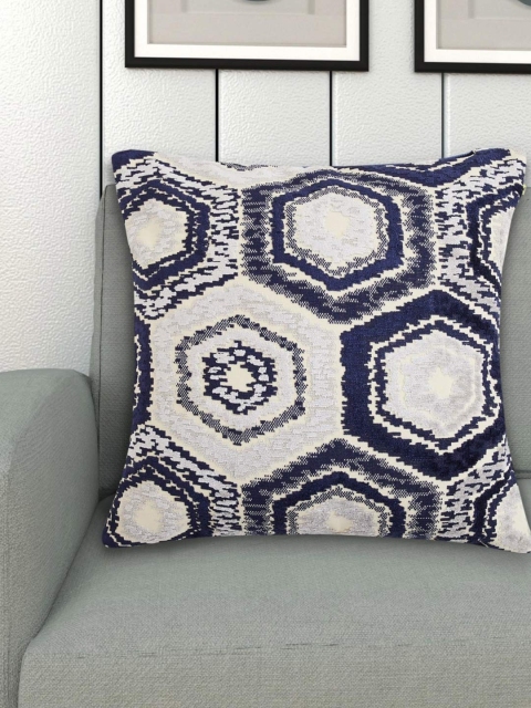 

Home Centre White & Blue Geometric Velvet Square Cushion Covers
