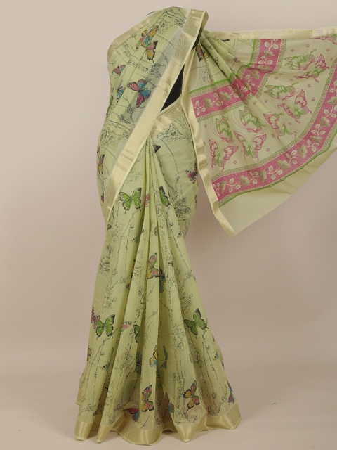 

Pothys Green & Pink Floral Zari Saree