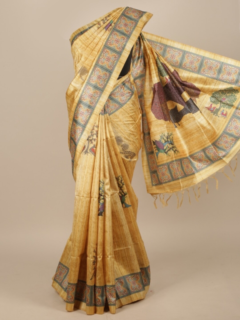 

Pothys Mustard & Blue Ethnic Motifs Jute Silk Saree