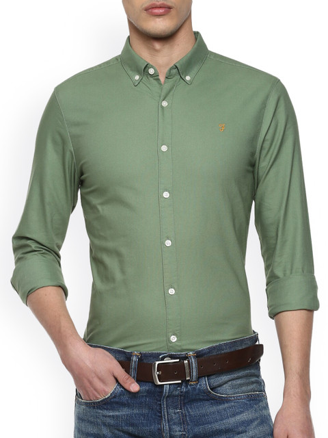 

Farah Men Olive Green Solid Casual Shirt