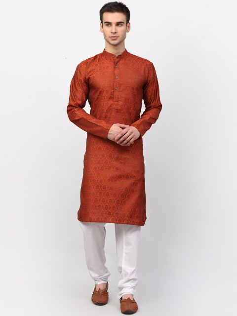 

Jompers Men Rust Woven Design Kurta with Pyjamas
