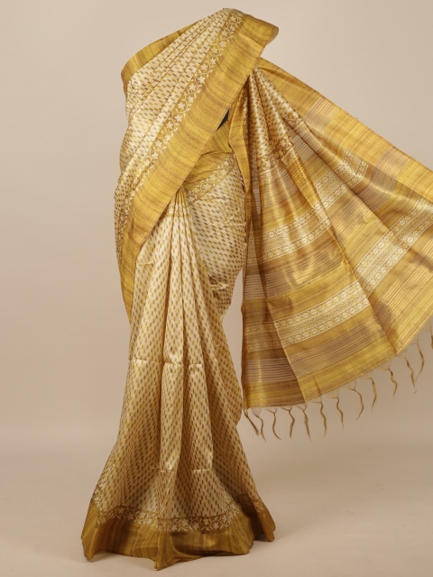 

Pothys Cream & Gold-Toned Woven Design Jute Silk Saree