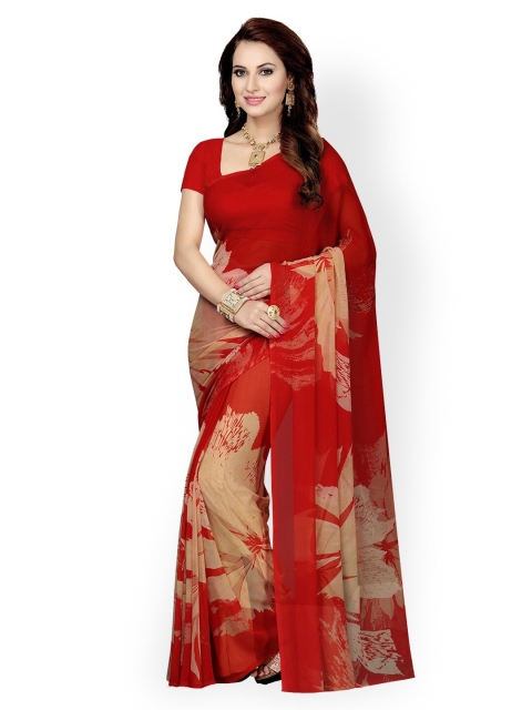 

KALINI Red & Beige Floral Poly Georgette Saree
