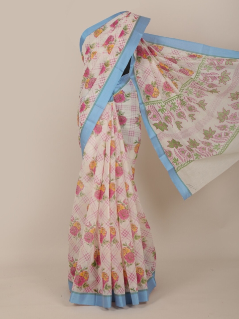 

Pothys Off White & Pink Floral Saree