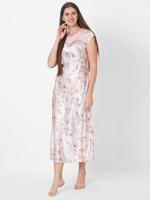 

Sweet Dreams Women Peach Printed Maxi Nightdress