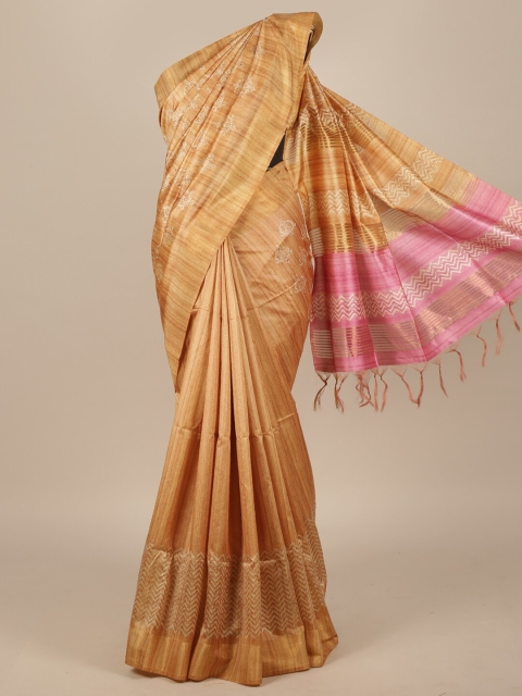 

Pothys Mustard & Pink Ethnic Motifs Jute Silk Saree