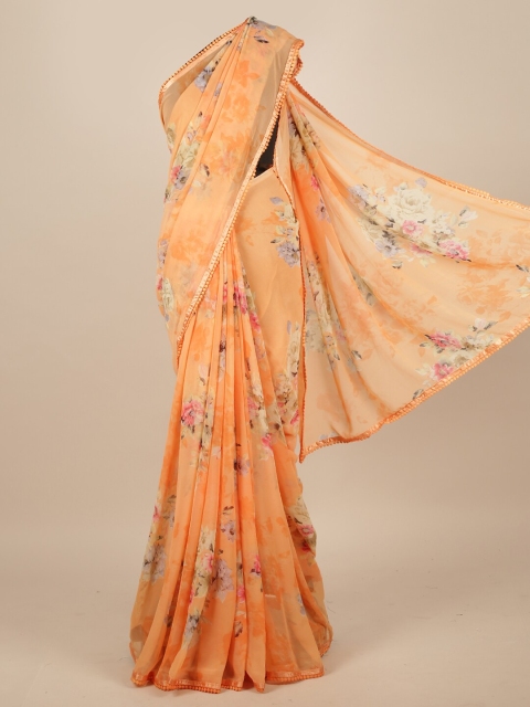 

Pothys Orange Floral Poly Chiffon Saree