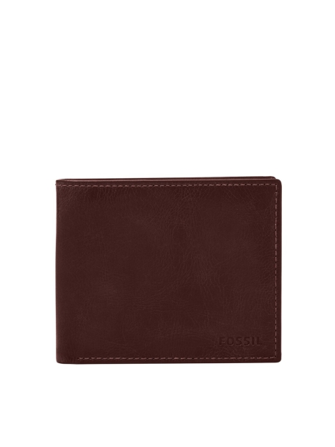 

Fossil Men Burgundy Woven Design Solid Leather Two Fold Wallet