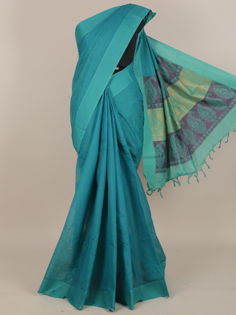 

Pothys Teal & Gold-Toned Woven Design Pure Cotton Saree