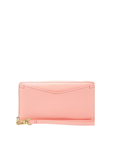 

Fossil Women Pink Solid PU Zip Around Wallet