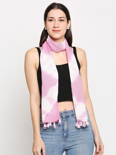 

Get Wrapped Women Pink & White Tie-Dye Scarf with Tassels