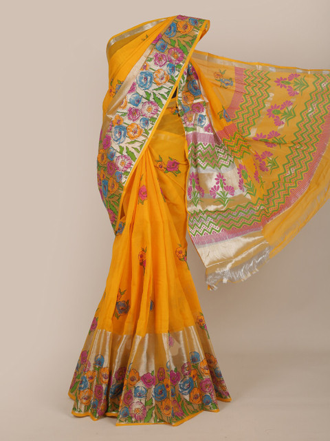 

Pothys Yellow & Green Floral Pure Cotton Saree