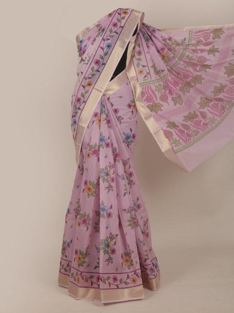 Pothys Lavender Floral Cotton Blend Saree