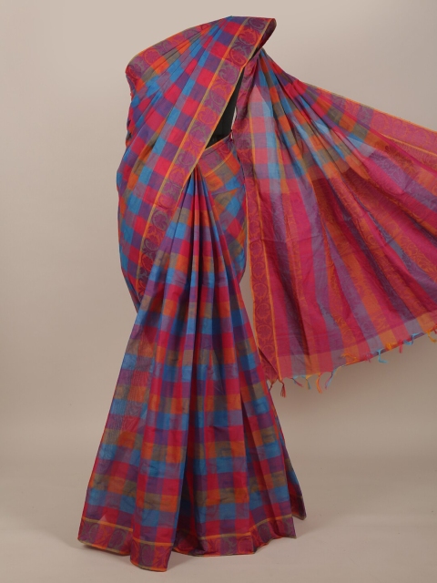 

Pothys Blue & Purple Checked Pure Cotton Saree
