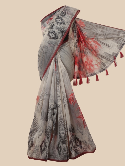 

Pothys Grey & Brown Abstract Printed Cotton Blend Saree