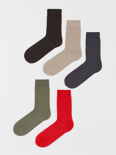 

H&M Men Multicoloured Solid 5-Pack Socks, Multi