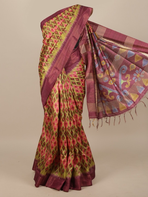 

Pothys Green & Pink Jute Silk Saree