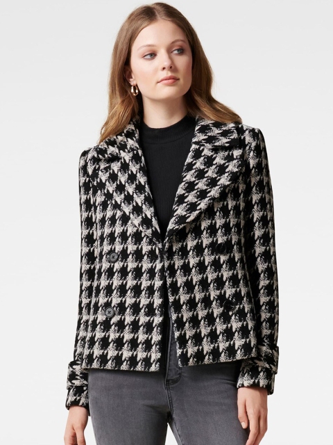 

Forever New Women Black & Off-White Checked Holly Houndstooth Coat