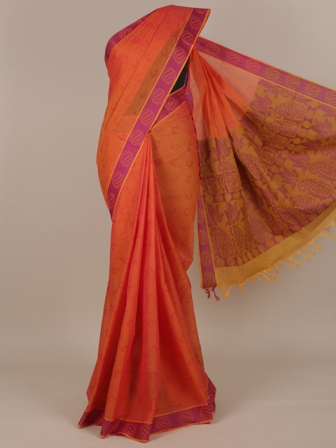 

Pothys Orange Floral Pure Cotton Saree
