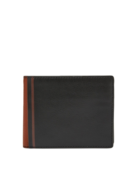 

Fossil Men Black & Brown Solid Leather Two Fold Wallet