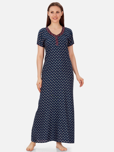 

Sand Dune Printed Alpine A-line Nightrdress, Navy blue