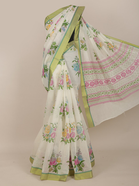 

Pothys Off White Floral Printed Cotton Blend Saree