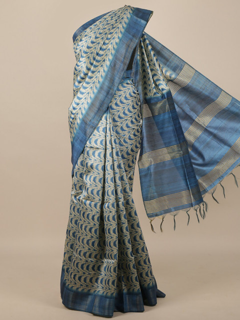 

Pothys Cream & Blue Jute Silk Saree