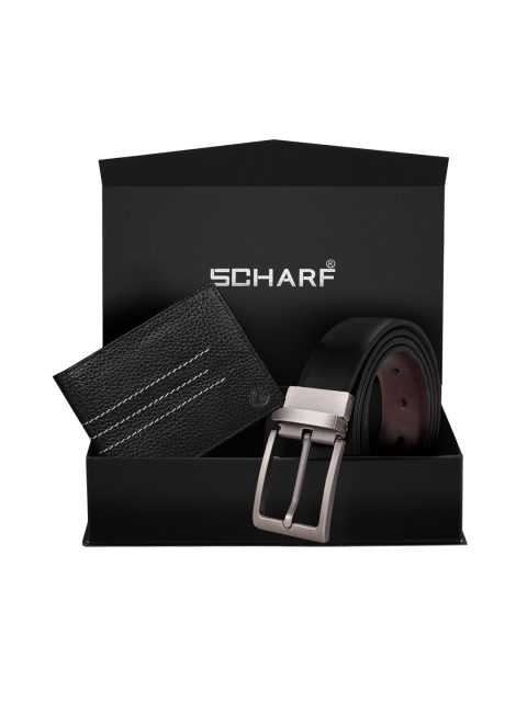 

SCHARF Men Black Textured Formal Belt & Wallet Gift Set
