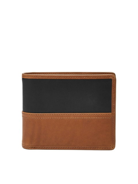 

Fossil Men Brown & Black Colourblocked Leather Two Fold Wallet