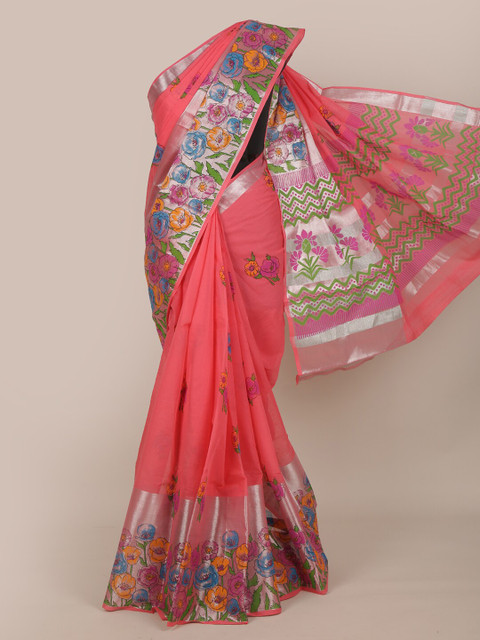 

Pothys Pink & Blue Floral Pure Cotton Saree