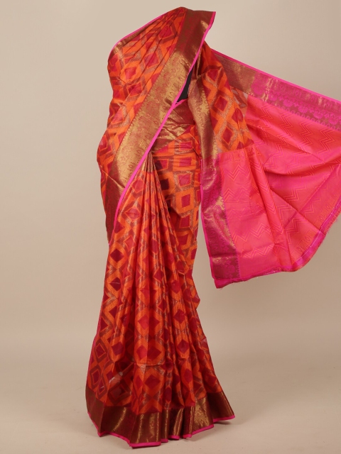 

Pothys Orange & Pink Woven Design Zari Jute Silk Saree