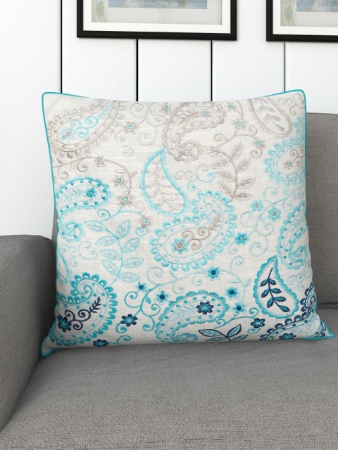 

Home Centre White & Blue Embroidered Single Square Cushion Covers