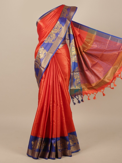 

Pothys Orange & Blue Jute Silk Saree