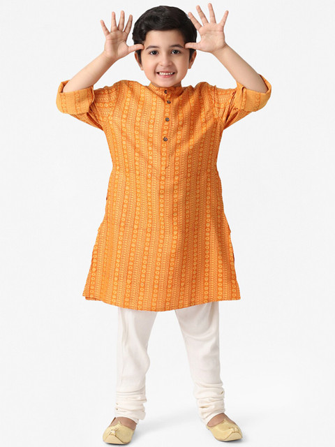 

Fabindia Boys Mustard Striped Thread Work Kurta