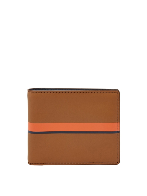 

Fossil Men Tan & Peach-Coloured Striped Textured Leather Two Fold Wallet