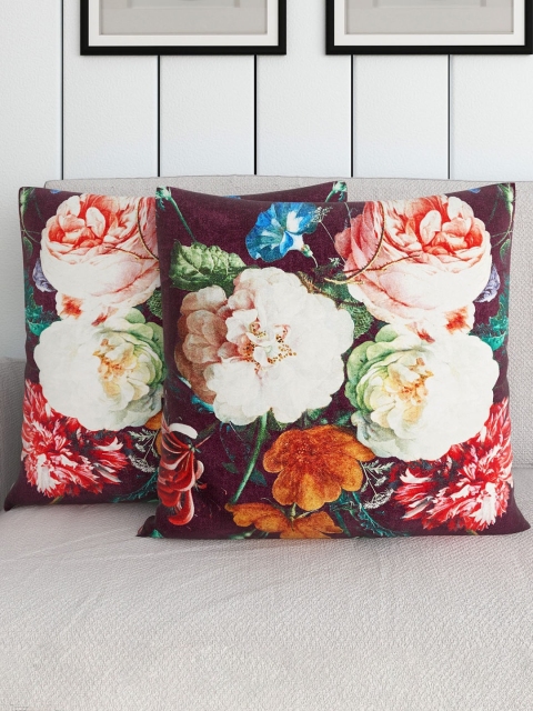 

Home Centre Black & Green Set of 2 Floral Square Cushion Covers
