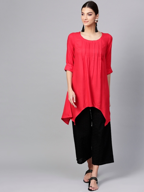 

GERUA Women Red Pleated Kurta with Palazzos