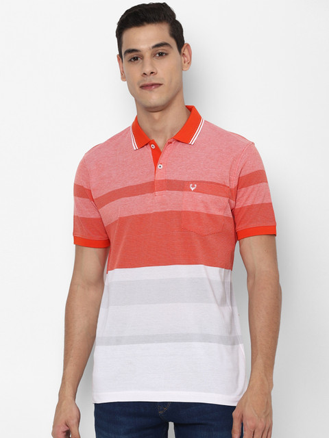 

Allen Solly Men Orange Striped Polo Collar T-shirt