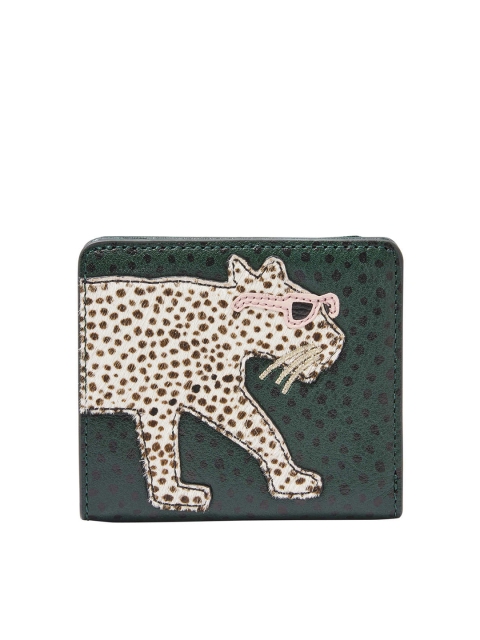 

Fossil Women Green Animal Printed Leather Two Fold Wallet