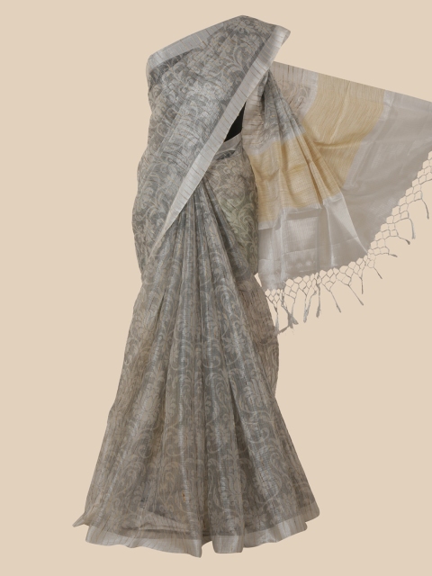 

Pothys Grey & Yellow Floral Tissue Saree