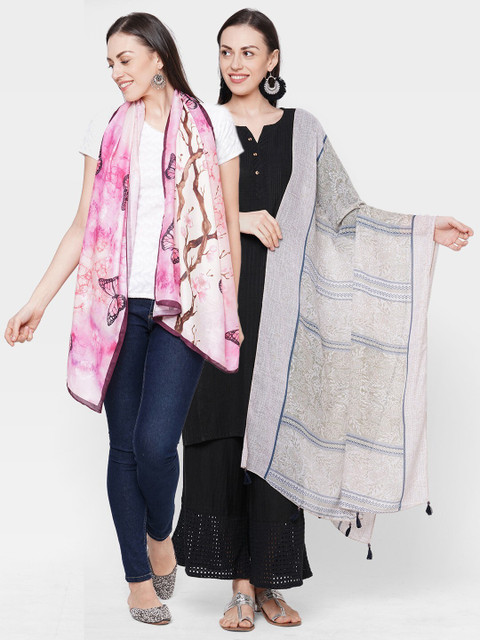 

Get Wrapped Women Pack of 2 Pink & Grey Printed Scarf