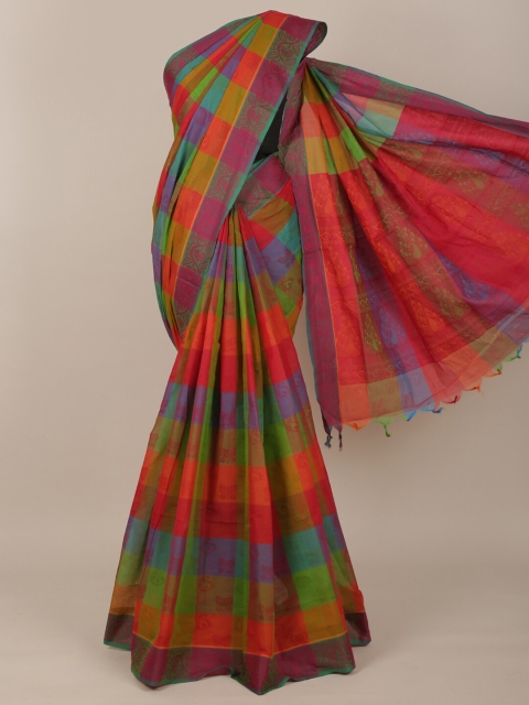 

Pothys Orange & Green Checked Pure Cotton Saree