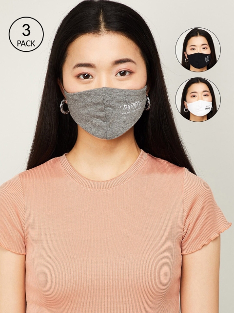 

Ginger by Lifestyle Women Pack Of 3 Printed 2-Ply Reusable Cotton Cloth Masks, Grey