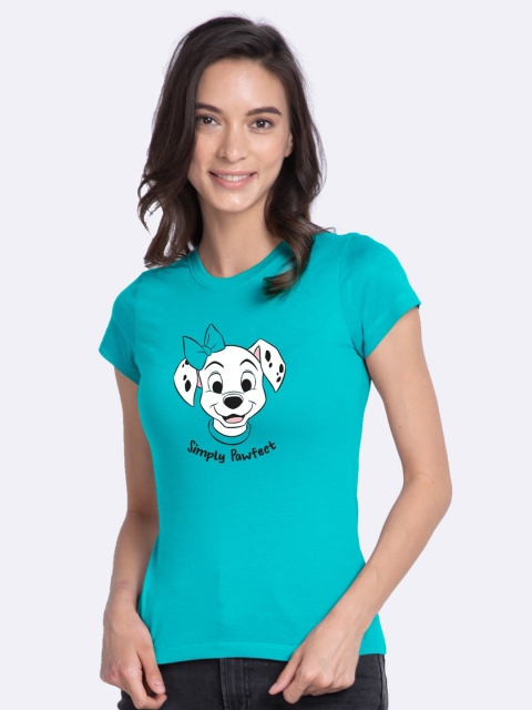 

Bewakoof Women Blue Graphic Printed Round Neck Short Sleeves T-shirt