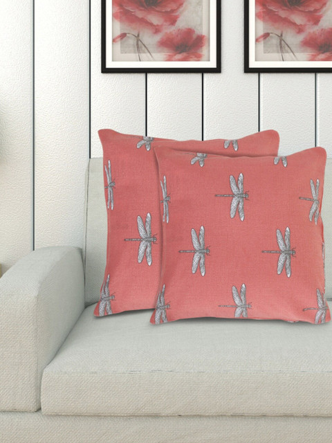 

Home Centre Maroon & White Set of 2 Quirky Square Cushion Covers