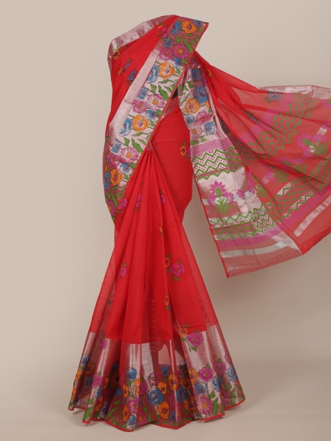 

Pothys Red & Green Floral Pure Cotton Saree