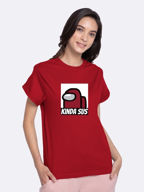 

Bewakoof Women Red & White Printed Boxy T-shirt