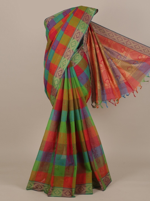 

Pothys Green & Blue Checked Pure Cotton Saree