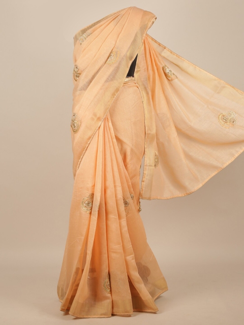 

Pothys Peach-coloured Embellished Jute Silk Saree